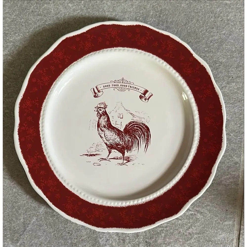 2 Country Living Red Friends Rooster Salad Plates 9